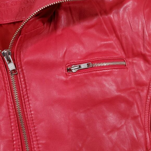 Vintage Georgetown Leather Design Hooded Biker Jacket Red Size Large Full Zip - Picture 10 of 15